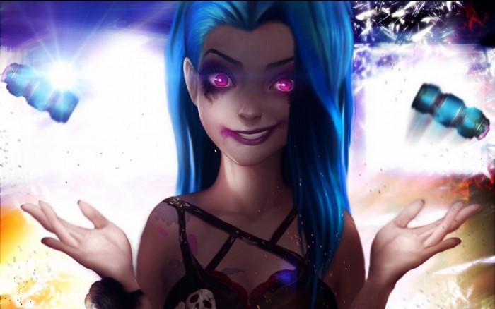Jinx from League of Legends with glowing eyes