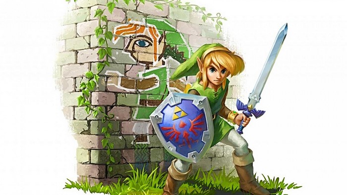 Link from The Legend of Zelda holding a sword and shield