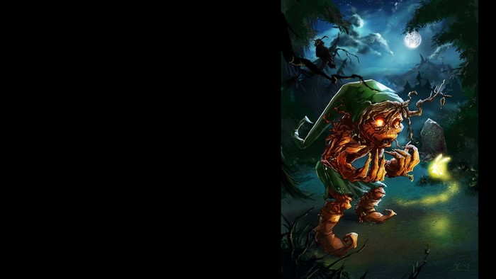 Scarecrow Link from The Legend of Zelda in a dark forest