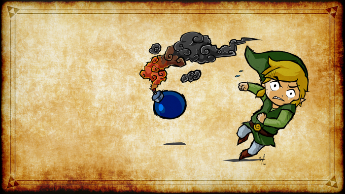 Link from The Legend of Zelda running from a bomb