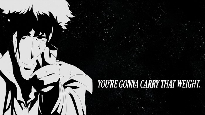 Spike Spiegel from Cowboy Bebop with text