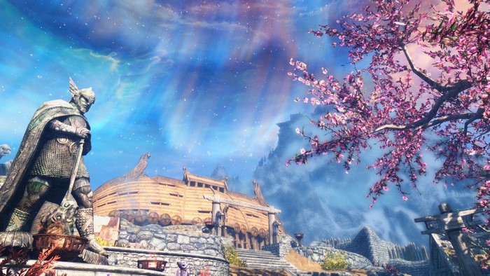 Talos statue and building in The Elder Scrolls V Skyrim
