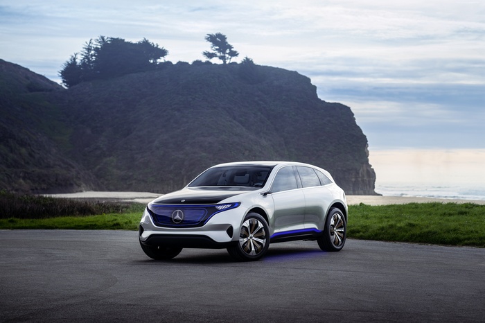 Mercedes Generation EQ concept car on a coastal road