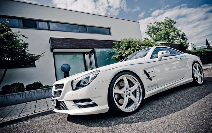 White Mercedes-Benz SL-Class Coupe with Custom Wheels