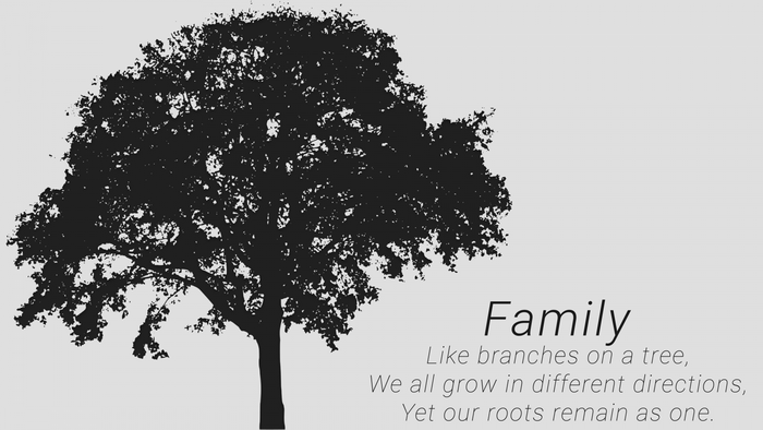 Silhouette of a tree with family quote