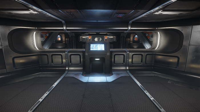 Interior of a spaceship cockpit with a control panel