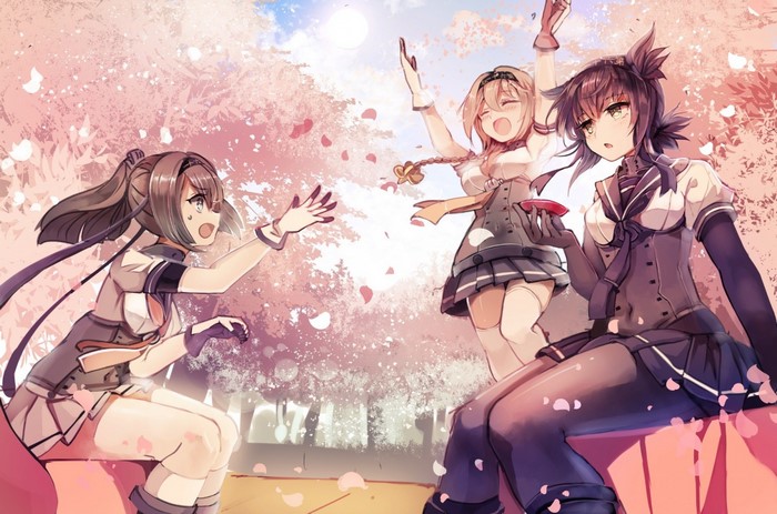 Kantai Collection girls enjoying cherry blossoms