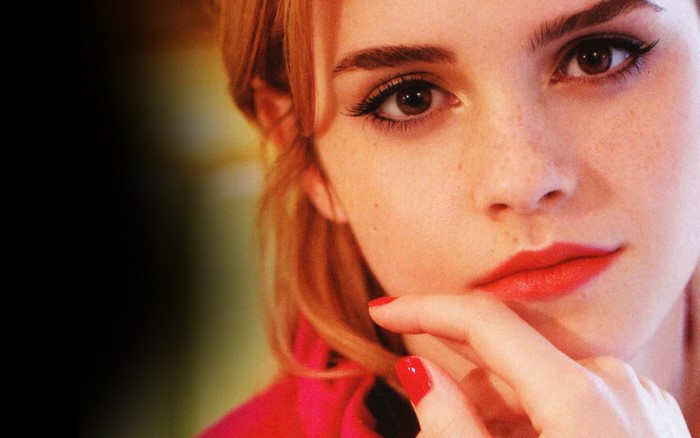 Close-Up Portrait of Emma Watson with Red Nails