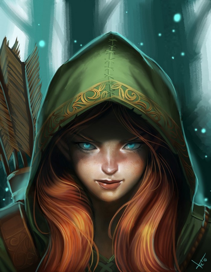 Fantasy Archer with Red Hair and Blue Eyes