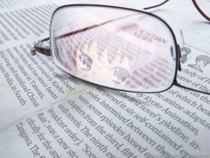 The Melancholy of Haruhi Suzumiya characters reflected in glasses