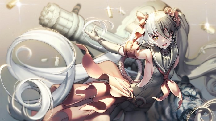 Girl with white hair and a tiger from Blade & Soul