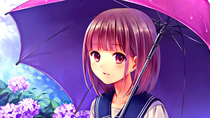 Anime girl with pink hair and umbrella