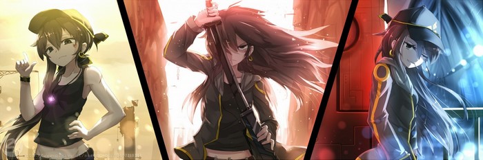 Anime girls with swords and guns
