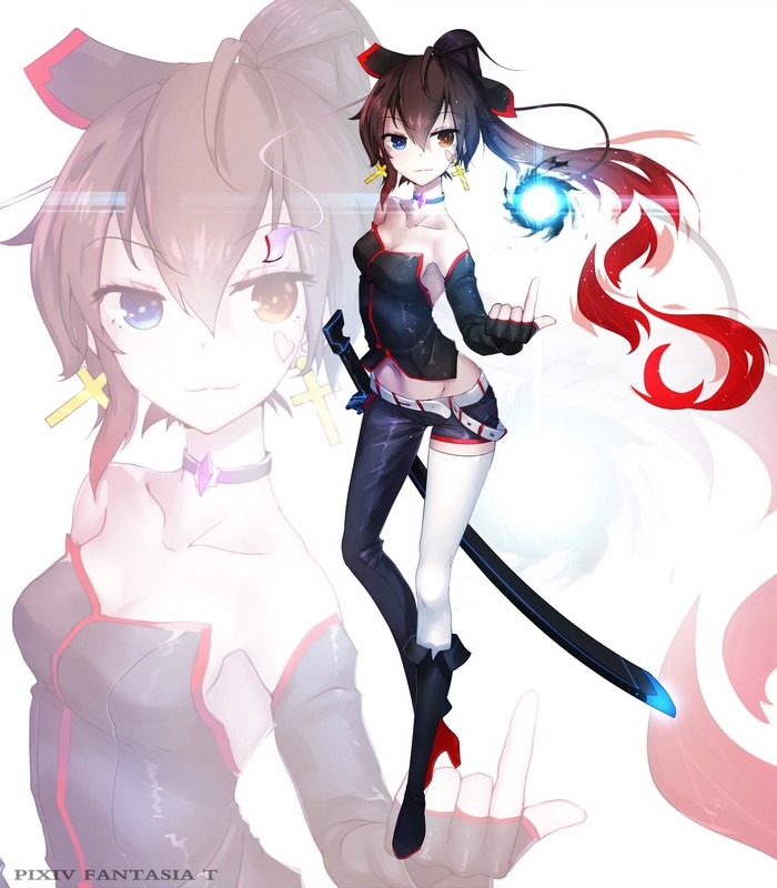 Anime girl with heterochromia and sword