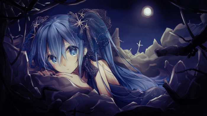 Hatsune Miku illustration in dark setting