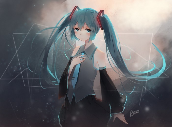 Hatsune Miku from Vocaloid with blue hair and tie