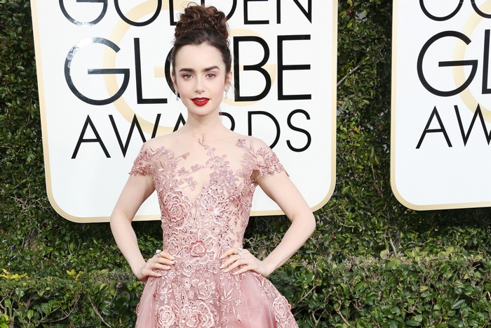 Lily Collins at the Golden Globe Awards