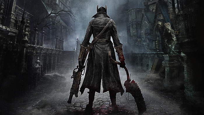 Hunter from Bloodborne in a dark city