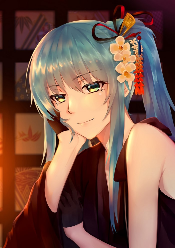 Hatsune Miku from Vocaloid in traditional Japanese attire