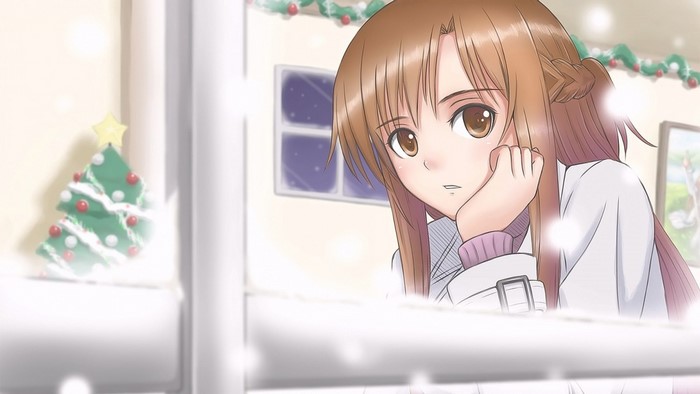 Yuuki Asuna from Sword Art Online looking out a window