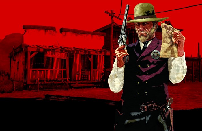 Marshal Johnson from Red Dead Redemption holding a wanted poster