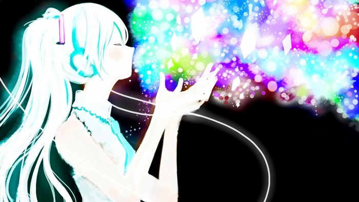 Hatsune Miku with colorful light particles