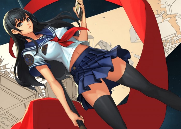 Anime girl in sailor uniform holding a scythe