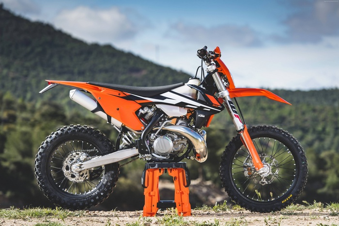 KTM 300 EXC motorcycle on a stand