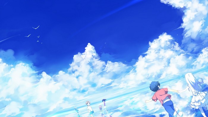 Children in the Sky with Clouds and Birds