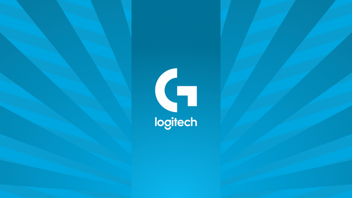 Logitech G logo on a blue sunburst background