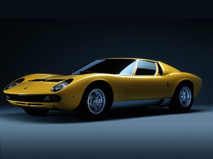 Yellow Lamborghini Miura sports car