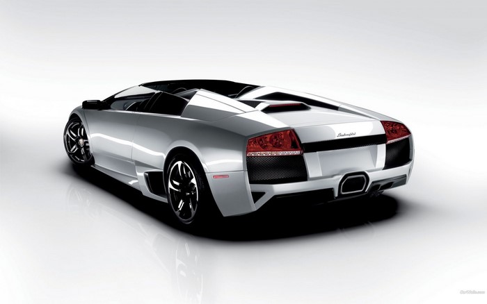 Silver Lamborghini Murcielago Roadster rear view