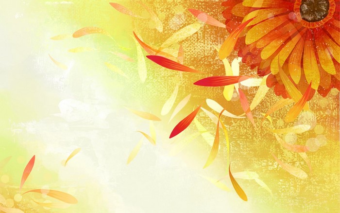 Digital art of a gerbera daisy with falling petals