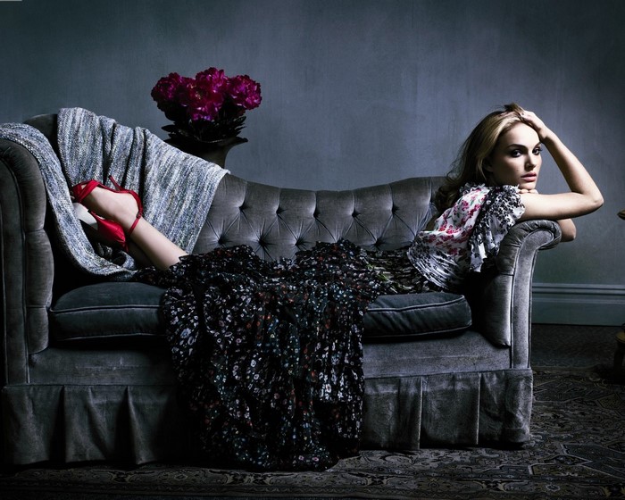 Natalie Portman on a couch