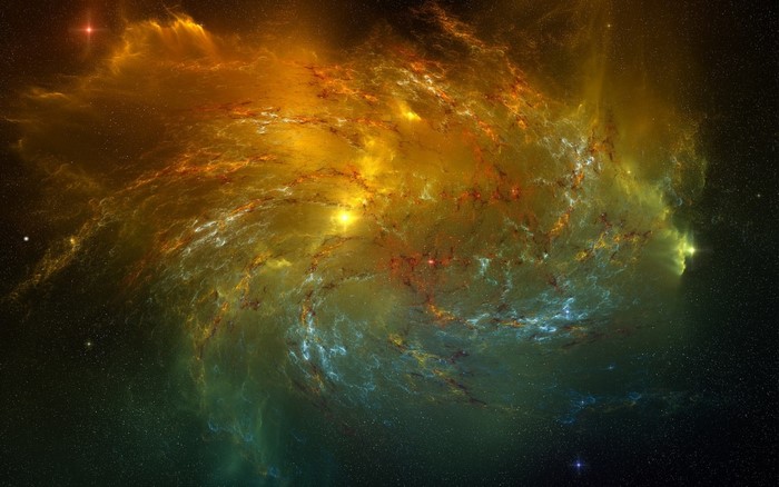 Yellow and blue nebula in outer space