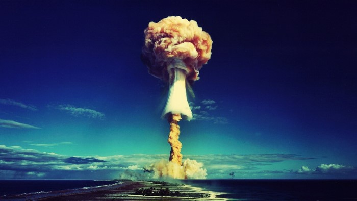 Atomic bomb explosion over the ocean