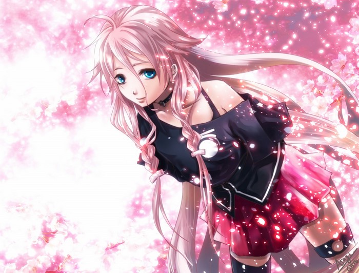 IA Vocaloid with pink hair among cherry blossoms
