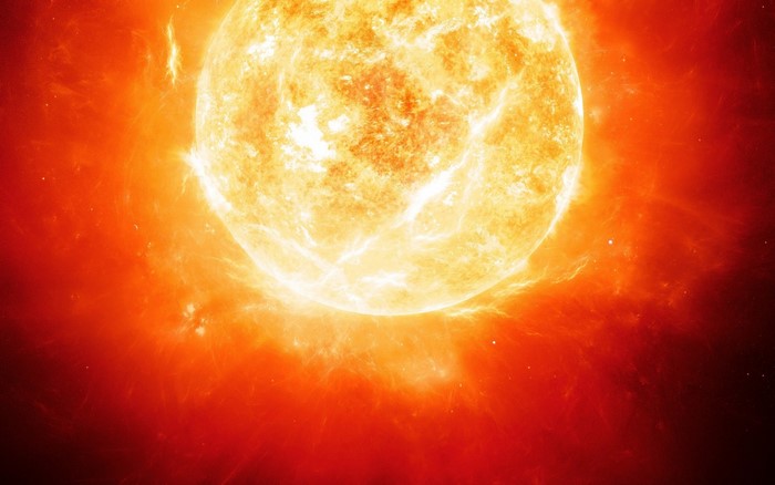 The Sun with solar flares and plasma
