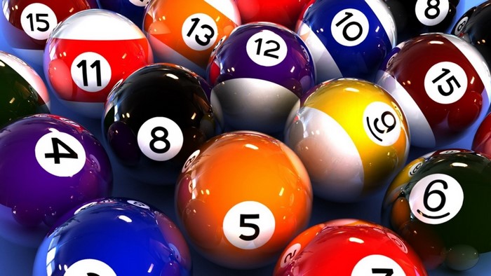 Close-up of billiard balls with numbers