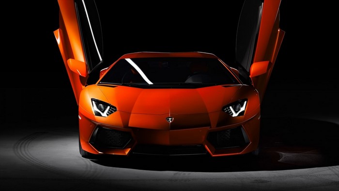 Orange Lamborghini Aventador with Doors Open