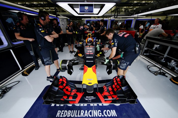 Red Bull Racing Formula 1 car in pit garage