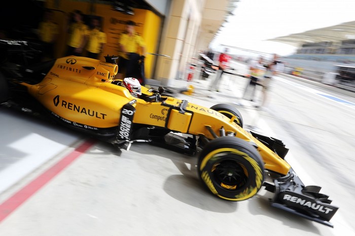 Renault Formula 1 car in pit lane
