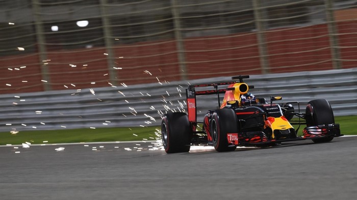 Red Bull Racing Formula 1 car on a race track at night