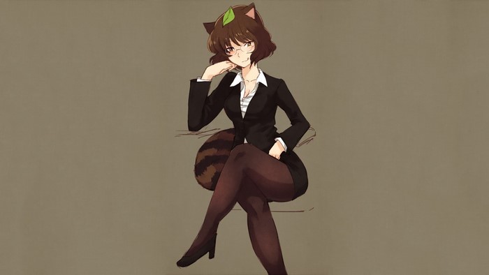 Futatsuiwa Mamizou from Touhou wearing glasses and a suit