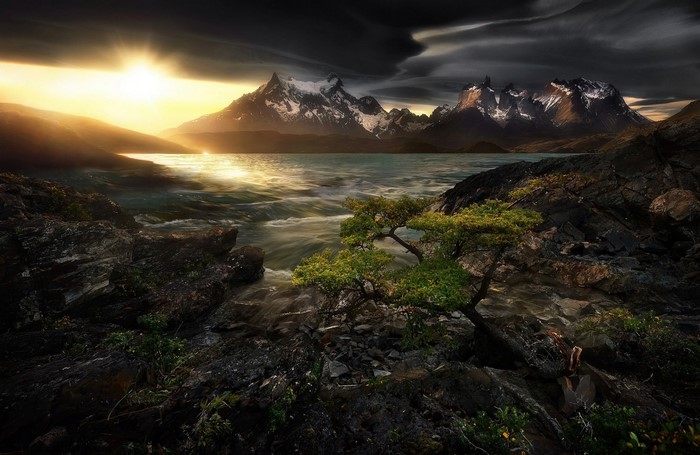 Sunset Over Torres del Paine National Park Mountains