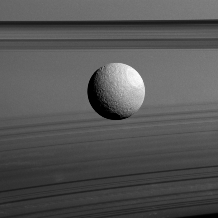 Tethys moon in Saturn's rings, Cassini Solstice Mission