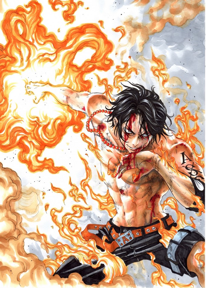 Portgas D. Ace from One Piece using fire powers