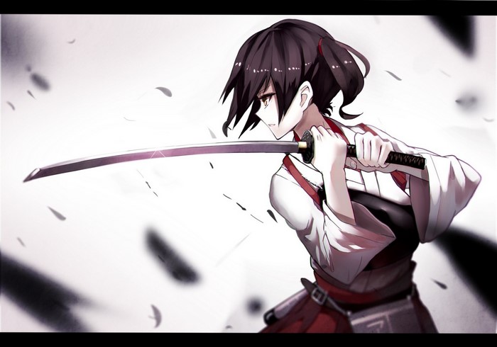 Kaga from Kantai Collection holding a katana