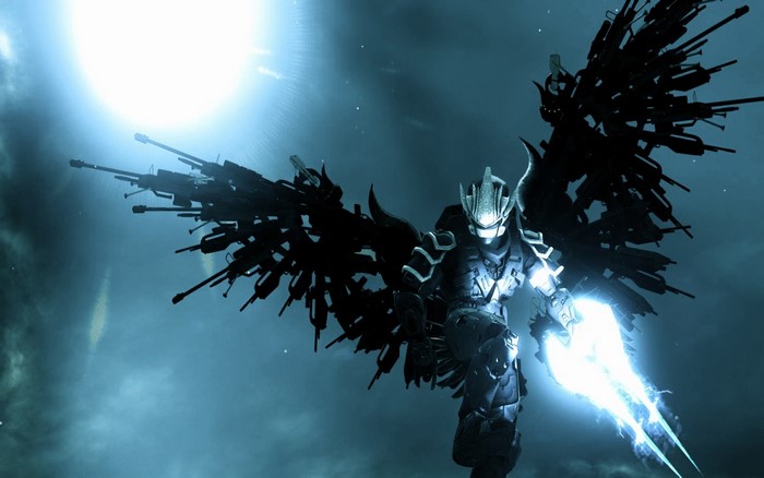 Halo 3 screenshot of a warrior with gun wings