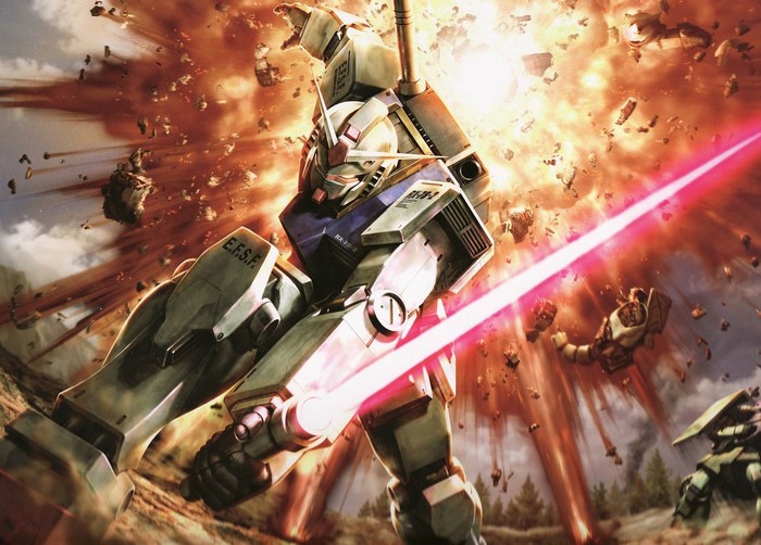 RX-78-2 Gundam firing beam saber during explosion
